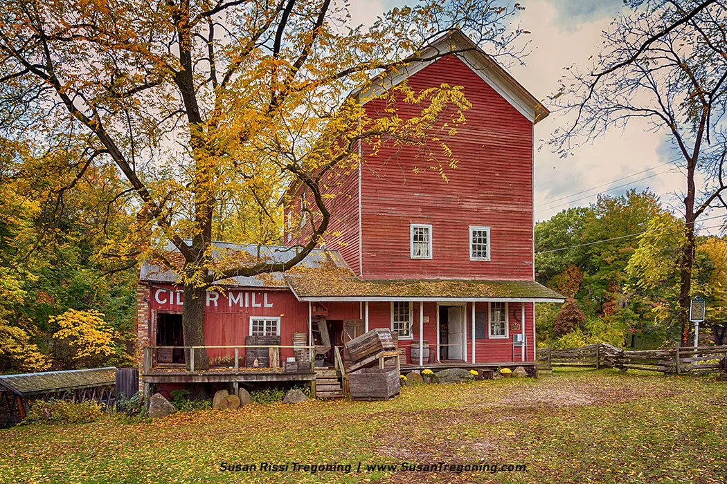 A beautiful autumn day at historic Bowens Mills. Bowens Mills is a working 1864 grist mill and cider mill located in Yankee Springs, Michigan near Gun Lake.