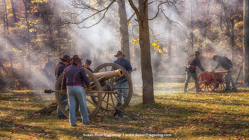 Union soldiers preparing their cannons for firing at the Civil War Reenactment at Historic Bowens Mills in Yankee Springs, Michigan. 