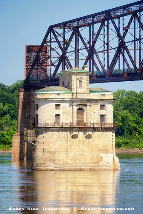 St. Louis waterworks intake tower #2, the 1915 Roman Renaissance structure centered in the Mississippi River at the Chain of Rocks.