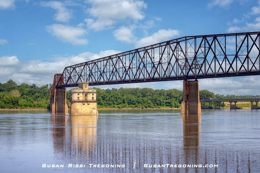 The Old Chain of Rocks Bridge with the newer Chain of Rocks Bridge visible in the background.