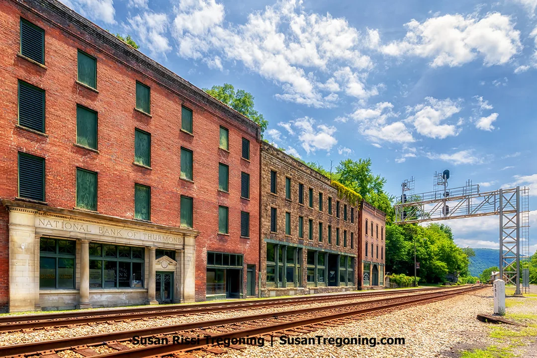 Commercial Row looking back toward the train depot in the ghost town of Thurmond, West Virginia.