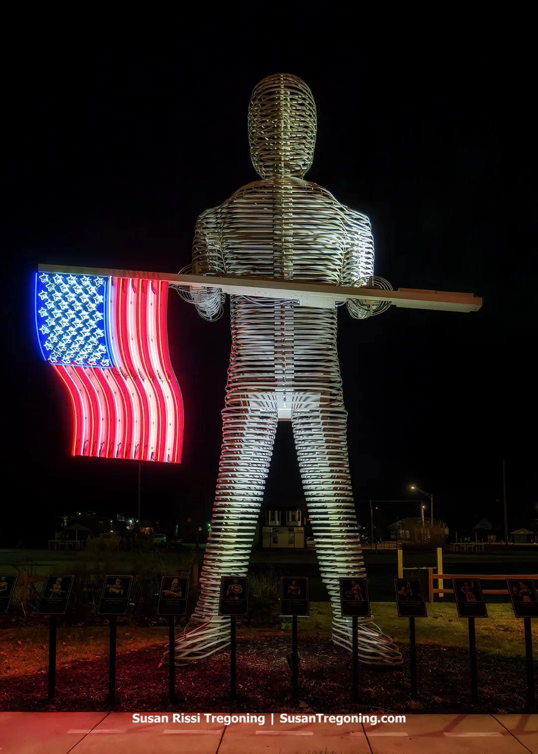 Tribute display to the giant muffler men of Illinois Route 66 at Legends Neon Park in Springfield.
