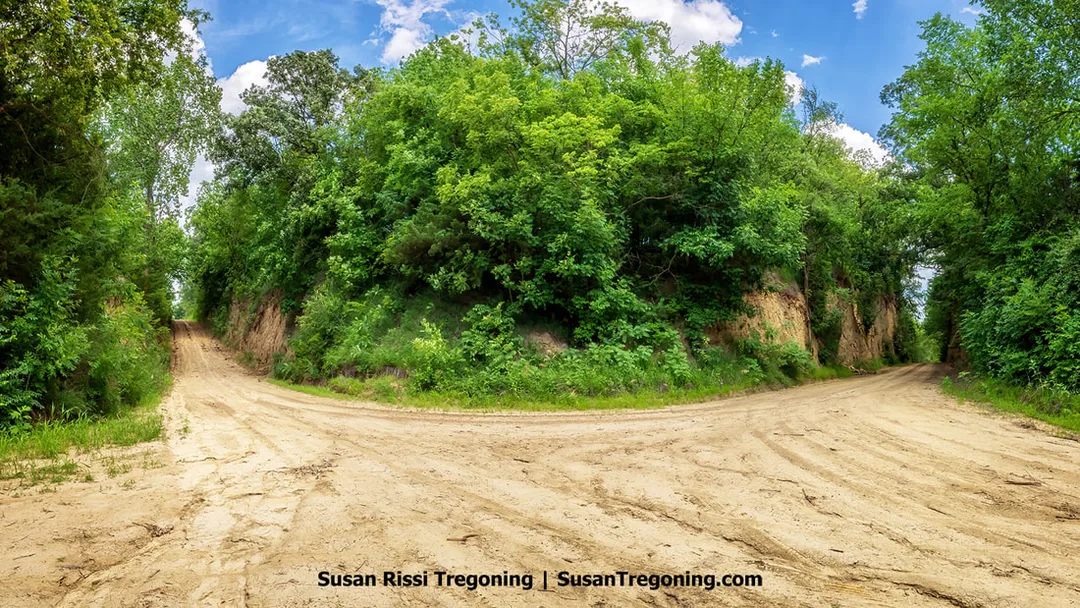 The intersection of Lambert Avenue and 245th Street, where two unimproved B Level Roads meet in Mills County on Iowa’s Loess Hills National Byway.