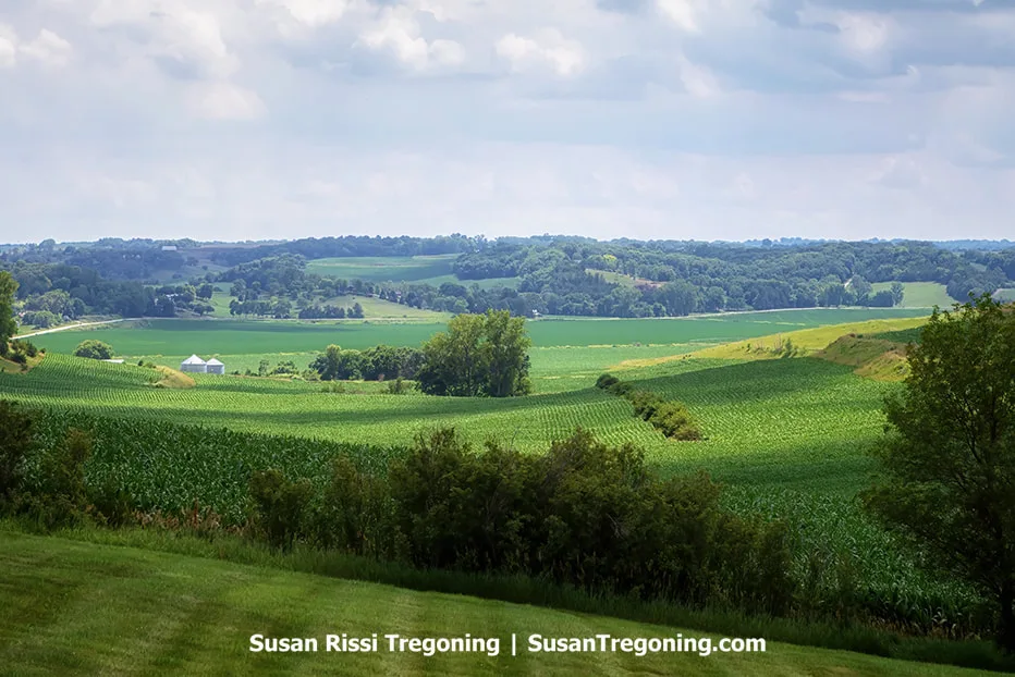Looking out from the summit of the Loess Hills, you can see the farmland stretching across the Missouri Valley below.