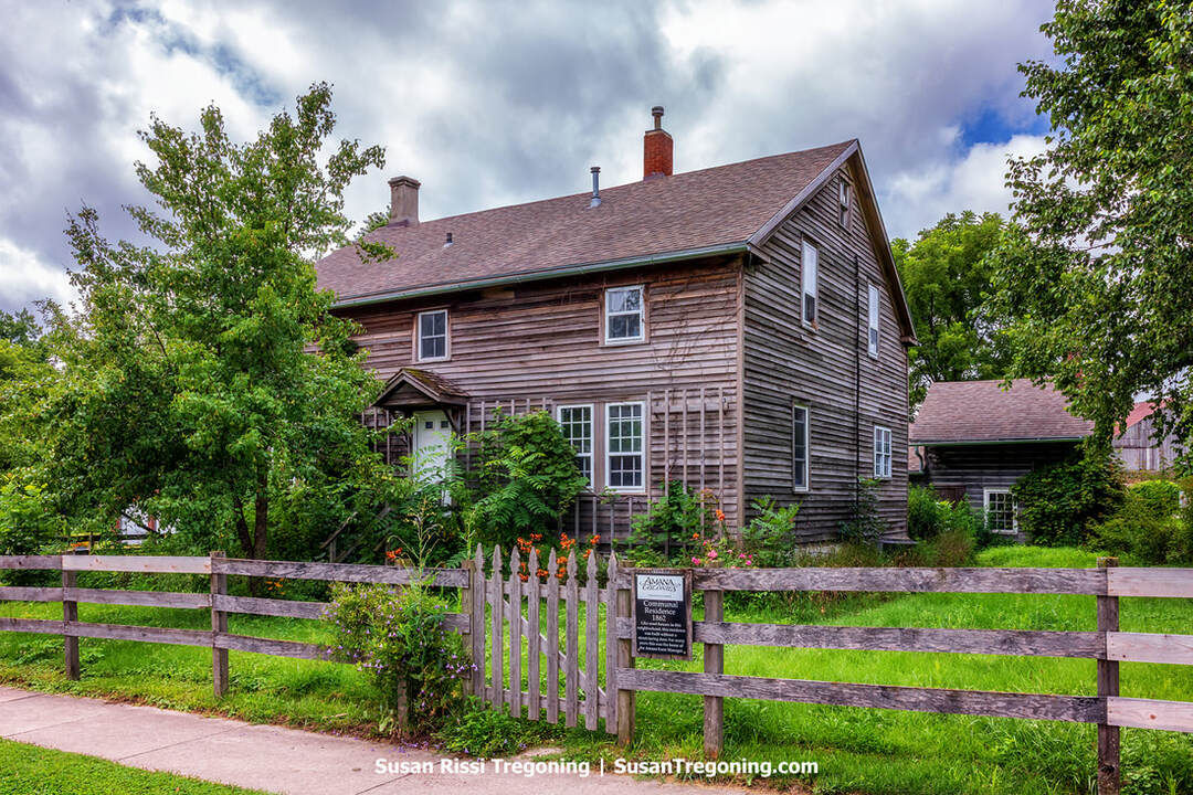 A traditional clapboard house from the Amana Colonies was initially constructed in 1862 as a communal residence.