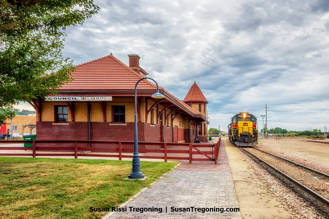 The historic Chicago, Rock Island and Pacific Railroad Passenger Depot in Council Bluffs, Iowa, now known as the RailsWest Railroad Museum.