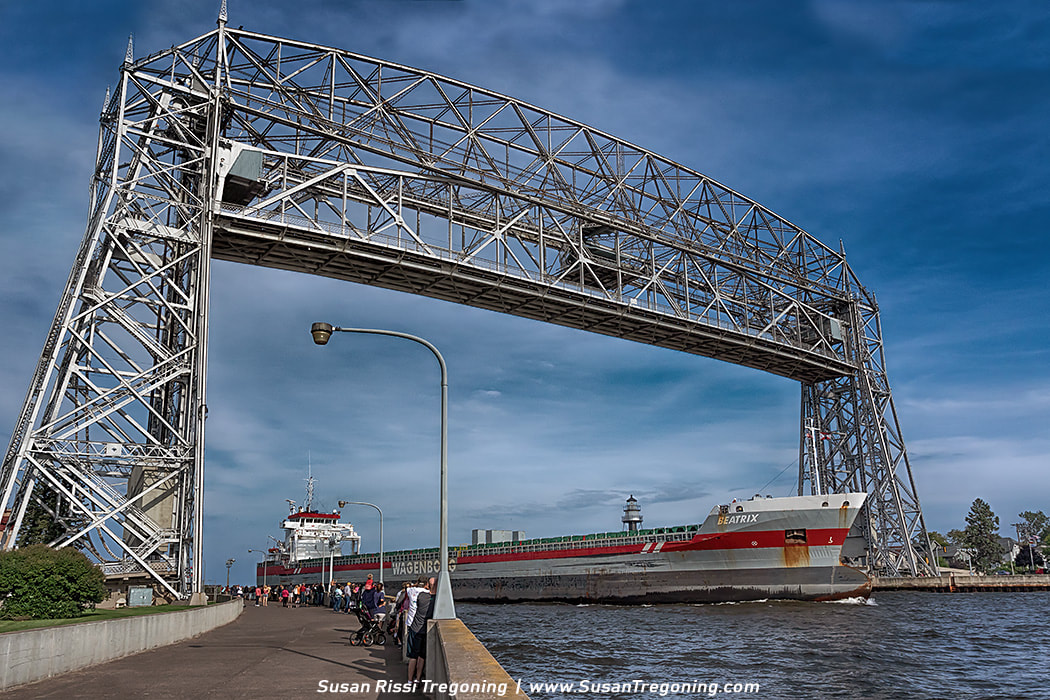 The Beatrix passing under the Duluth Lift Bridge as she enters the Harbor. 