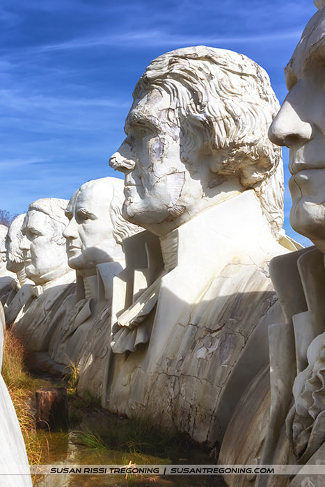 Thomas Jefferson, James Madison and Millard Fillmore are in the back row at the Presidents' Heads near Williamsburg, Virginia.
