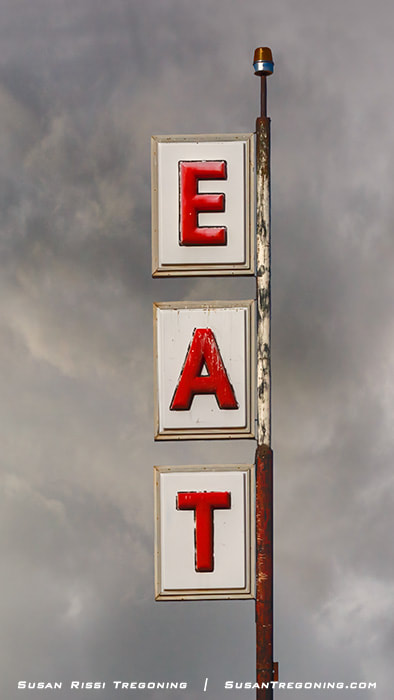 The famous vertical EAT sign along Route 66 in San Jon, New Mexico.