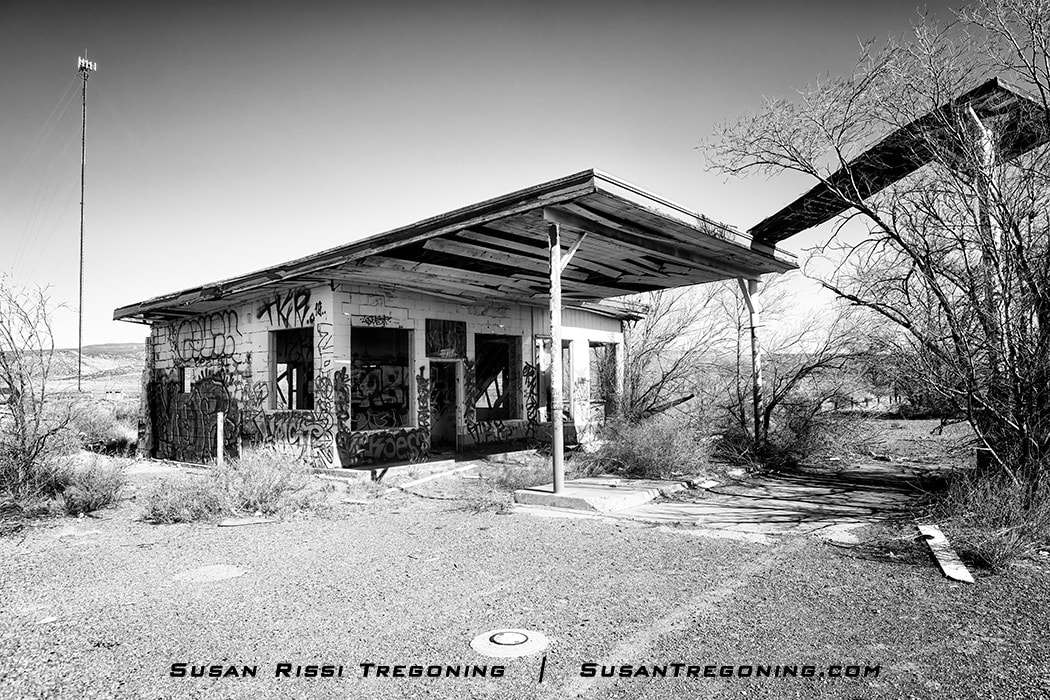 The ruins of a Whiting Brothers Service Station and Motel on NM-124 AKA Route 66 between San Fidel and McCarty, New Mexico.