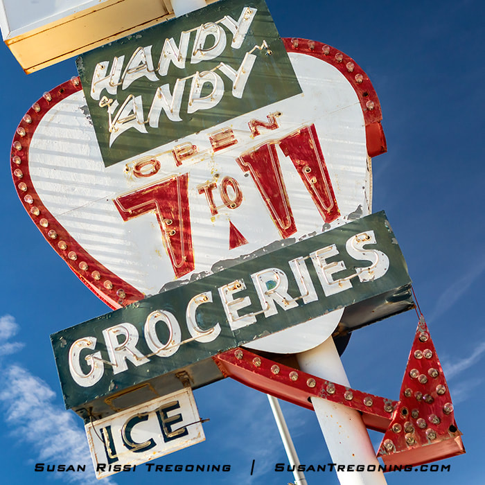 The Handy Andy Groceries neon sign in Grants, New Mexico.