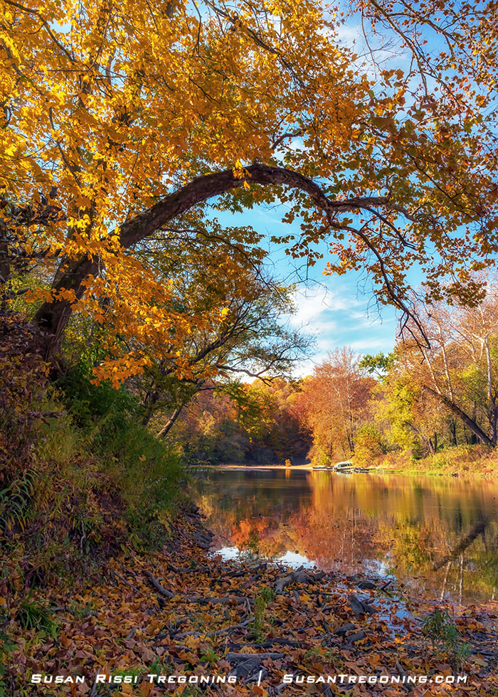 A scenic Autumn view of Sugar Creek in Parke County, Indiana.