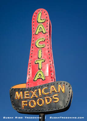 The original 1944 neon sombrero hat sign at La Cita restaurant in Tucumcari, New Mexico, was restored in 2003.